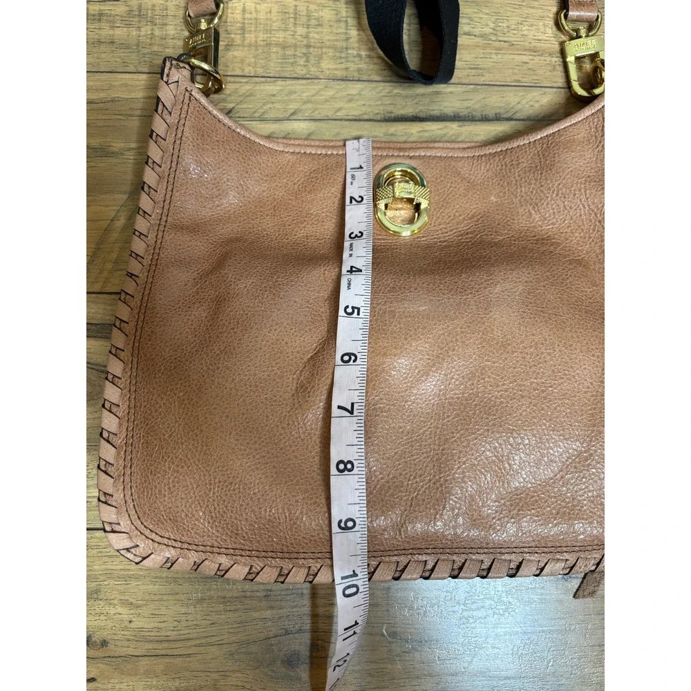 Aimee Kestenberg Tan Leather Whipstitch Crossbody Bag Gold Turn Lock Messenger